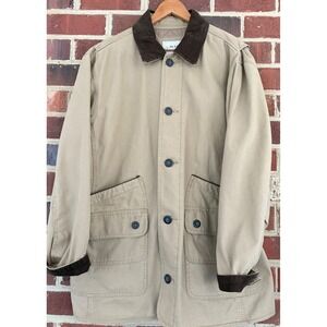 Orvis Mens Large Canvas Field Jacket Barn Coat Tan Brown Quilted Lining Large